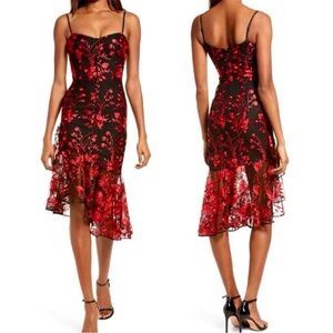 Dress The Population Cantrelle Dress asymmetrical floral embroidered M